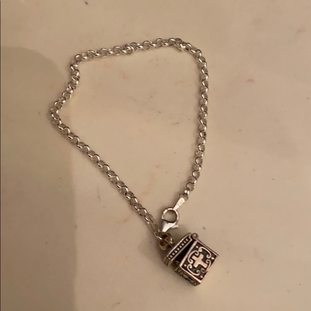 Silver prayer box charm bracelet